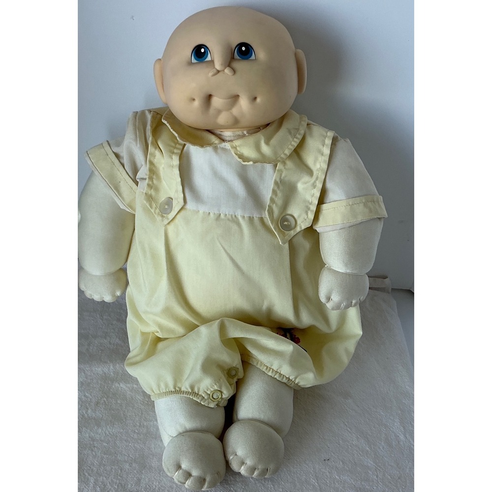 Cabbage Patch Kids Vintage 1984 Doll Bald Blue Eyes Yellow Romper 16in Retro